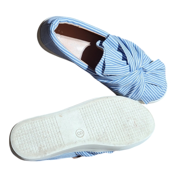 A New Day Blue & White Striped Ruffle Slip on Platform Sneaker Size 8 - Picture 5 of 5